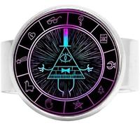 Steampunk Drama Gravity Falls Mysteries Bill Cipher Wheel Anillo ajustable, Vidrio Cristal Plata