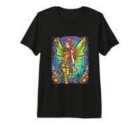 Steampunk Fairy Redhead Mechanical Wings Stained Glass Camiseta Premium