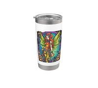 Steampunk Fairy Redhead Mechanical Wings Stained Glass Vaso térmico de acero inoxidable de doble pared