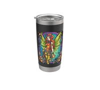 Steampunk Fairy Redhead Mechanical Wings Stained Glass Vaso térmico de acero inoxidable de doble pared
