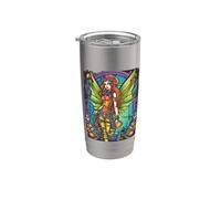 Steampunk Fairy Redhead Mechanical Wings Stained Glass Vaso térmico de acero inoxidable de doble pared