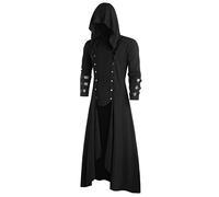 Steampunk - Gabardina para hombre, gabardina gótica para hombre, chaqueta larga con capucha gótica y botones para hombre, gabardina gótica con botones, abrigo largo gótico vintage para hombre, Negro,