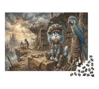 Steampunk Gato azulRompecabezas Premium 1000 Piezas Cartón Ciudad Flotante Antistrés Adultos, Entretenimiento Familiar, Regalo Ideal para Hobbyistas 70x50cm/1000pcs