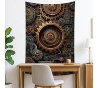 Steampunk Gears - Tapiz de pared, arte industrial de bronce para colgar en sala de estar, dormitorio, decoración estética del hogar, 101 x 152 cm