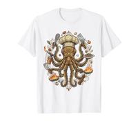 Steampunk Octopus Chef Cook Mechanical Cuisine Camiseta gráfica económica, Hombre, Blanco, L