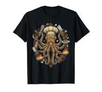 Steampunk Octopus Chef Cook Mechanical Cuisine Camiseta gráfica económica, Hombre, Negro, XL