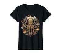Steampunk Octopus Chef Cook Mechanical Cuisine Camiseta gráfica económica, Mujer, Negro, XS