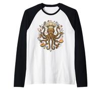 Steampunk Octopus Chef Cook Mechanical Cuisine Camiseta Manga Raglan
