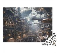 Steampunk Paisaje Urbano Puzzle 1000 Piezas Ciudad aeronave Cartón Premium para Toda La Familia Decoración Pared para Decorar Oferta Mejor Regalo 70x50cm/1000pcs