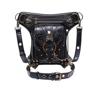 Steampunk - Riñonera de poliuretano para motocicleta, bolsa de hombro para muslo, bolsa de pierna y cadera, bolsa de viaje con cadena de mensajero, bolsa de mensajero Steampunk, Black