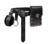 Steampunk - Riñonera Retro Steampunk, de Cuero sintético renacentista, Medieval con cordón, con Cadena, Accesorio de Disfraz para de Festival de Cosplay Larp, Black, Consulte