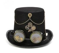 Steampunk Top Flat Hat Gear Vintage Halloween Accesorios Jazz Magic Cap (gafas de cadena de engranaje para caballeros)