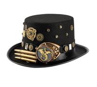 Steampunk Top Flat Hat Gear Vintage Halloween Accessories Jazz Magic Cap (Bullet Gear One Eye Goggles)