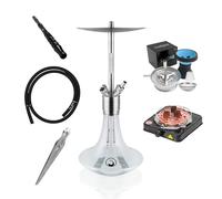 Steamulation Cachimba Ultimate White Matt Metallic Gen.I | Shisha de Acero Inoxidable con Manguera de Silicona, Boquilla, Cazoleta de Piedra HMD y Hornillo Eléctrico 1000W