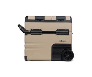 Steamy-E Dual Zone 55 Roller, Nevera de compresor portátil eléctrica con Ruedas, 54 litros, Color Arena, 12V / 230V, para Congelar y Enfriar de -20°C a +20°C, Ideal para Camping