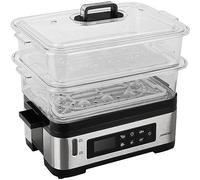 Steba DG 2 - Vaporera electrónica (3 - 6 litros), sin BPA, incluye kit de viaje, pantalla LCD con 5 programas automáticos, temporizador de 30 minutos con sonido de señal y apagado final), Acero Inoxidable, Negro