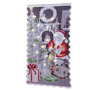 Stecto Cortinas navideñas de encaje con luces LED, decoración navideña, cortinas, cortinas para ventanas semiopacas de Papá Noel, puerta de salón, dormitorio, decoración del hogar 102 x 213 cm