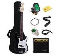 Stedman Beginner Series - Paquete de bajo con amplificador de 15 vatios, bolsa de concierto, cable de instrumento, correa, cuerdas, púas y paño de pulido, color negro