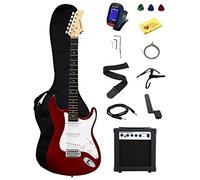 Stedman Pro YMC tamaño completo guitarra eléctrica con amplificador, funda y accesorios Pack para principiantes Starter paquete, color rojo metálico