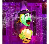 STEEIRO Decoración de Halloween hinchable de 4,5 pies, decoración de Halloween, decoración al aire libre, brujas fantasmas con cristal de caramelo de calabaza, LED integrado, decoración de Halloween