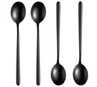Steel Black Soup Spoon Long handled Great Circle Spoons Korean Long Handle Soup Spoon 4 Pieces 8.7x1.6 Inches