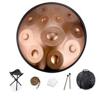 Steel Hand Drums - Handpan Drum, Tambor De Mano Kurdo En Re Menor, Tambores Handpan Instrumento De Percusión De Tambor Handpan De Acero De 432 Hz, 2 Mazos Y Soporte Para Tambor De Mano(Gold,10Notes)