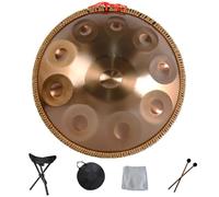 Steel Hand Drums - Handpan Drum, Tambor De Mano Kurdo En Re Menor, Tambores Handpan Instrumento De Percusión De Tambor Handpan De Acero De 432 Hz, 2 Mazos Y Soporte Para Tambor De Mano(Gold,10Notes)