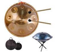 Steel Hand Drums - Handpan Drum, Tambor De Mano Kurdo En Re Menor, Tambores Handpan Instrumento De Percusión De Tambor Handpan De Acero De 432 Hz, 2 Mazos Y Soporte Para Tambor De Mano(Gold,10Notes)