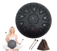 Steel Spin Hand Drum 6 Inch 11 Notes with Carry Bag, Music Book, Mallets & Fianger Picks, Easy Play Musical Instrument for Beginners, Kids Adults (Black)