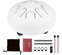Steel Tongue Drum, 6 Inch Hand Pan Percussion Drum, 8 Tune Hand Pan Ethereal Drum Instrument Set with Drum Carry Bag, 2 Drumsticks, Tutorial Book, 4 Finger Picks (White)
