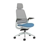 Steelcase Silla ergonómica de Oficina: Series 1, Lumbar, reposa Cabeza | Azul, Brazos 4D, Ruedas para todo tipo de suelos, materiales premium, hasta 150 kg y 190 cm, comodidad del asiento