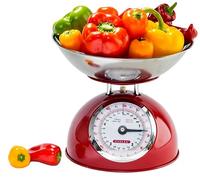 Steelex Báscula tradicional de cocina de 5 kg de capacidad, cuenco grande con labio de vertido (rojo)