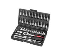 SteelMule Kit de Herramientas 46 Piezas | Carraca 1/4” 72T + 13 Vasos + Puntas TORX, Hex, Phillips | Maletín compacto | Acero Cr-V | Ideal para automoción, bici y bricolaje