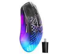 SteelSeries Aerox 3 Wireless Gen 2: ratón Gaming de 68 g, tasa de sondeo: 4K, Sensor óptico: 26 000 dpi, batería: 200 h, clasificación IP54, 80 M de clics, RGB, Deslizadores 100% PTFE. Shadow