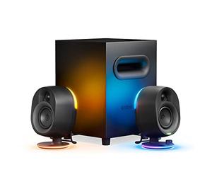 SteelSeries Arena 7 - Altavoces gaming 2.1 - Sonido envolvente en 2 direcciones - Bajo potente, Subwoofer - Iluminación RGB reactiva - USB, Aux, Óptico, con cable - Bluetooth - PC, PlayStation, móvil