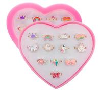 Steemjoey 12 Piezas Anillos para niños, Anillos Ajustables, Unicornio Anillos con Caja en Forma de Corazón, Princesa Anillos Niña Fingir Jugar Vestir Anillos Fiesta Cumpleaños Regalos para Niños