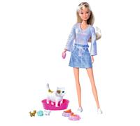Steffi Love Baby Cats, Toy Doll in Fashionable Dress with Pregnant Cat and Two C