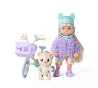 Simba Evi Love Teddy Bike, muñeca de Juguete con una Chaqueta mullida, con Casco de Oso, Zapatos, Bicicleta y Peluche, 12 cm, a Partir de 3 años