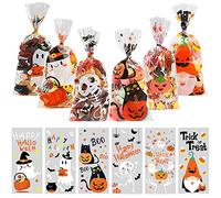 STEFORD 120 bolsas de celofán de Halloween, bolsas de galletas de celofán transparente de Halloween con giros para regalos de fiesta de Halloween