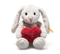 Steiff Conejo Hoppie con corazón, 16 cm, Gris Claro, Conejo de Peluche con Orejas caídas, Suave y Esponjoso Peluche para acurrucarse y Jugar, Juguete de Peluche para niñas y niños, Lavable a máquina