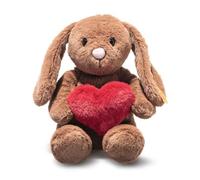 Steiff Conejo Hoppie con corazón, 16 cm, marrón, Peluche con Orejas caídas, Suave y Esponjoso Peluche para acurrucarse y Jugar, Juguete de Peluche para niñas y niños, Lavable a máquina