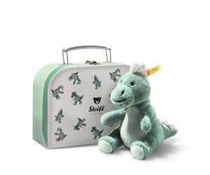 Steiff Joshi Baby T-Rex 16 cm Verde Azul en maletín, Soft Cuddly Friends, Dinosaurio de Peluche para Jugar y abrazar, de Peluche Suave, Lavable a máquina