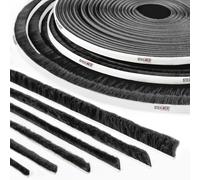 STEIGNER Burlete de cepillo autoadhesivo negro 8 mm x 20 m - Burlete para ventanas, puertas correderas e interiores - Aislamiento contra el frío, protección contra insectos
