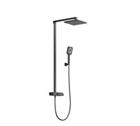 Steinberg Serie 390 sistema de ducha, termostato, 2 consumidores, Pushtronic, ducha de lluvia, teleducha, 3902750S, Color: negro mate