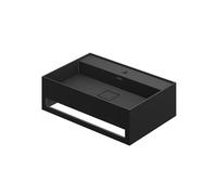 Steinberg Serie 443 Lavabo mural, con toallero, 600x400x200mm, 1 agujero para grifo, con rebosadero, SolidSurface, 4437260S, Color: negro mate