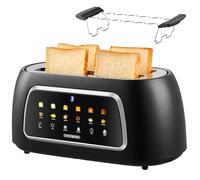 Steinborg® Tostadora automática con accesorio para panecillos, 4 rebanadas, función de elevación automática sin palanca, tostadora de ranura larga, pantalla digital, centrado de pan, indicador de