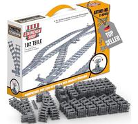 Steinchenshop Kit de rieles ovalados XL - 102 piezas - Sistema de vías con curvas, rectas, 7 vías y 22 rieles flexibles, 172 x 228 cm, compatible con Sluban, Q-Bricks, Cobi, Lego, etc. - para
