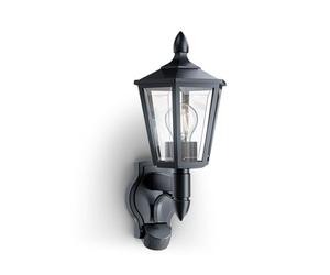 Steinel L 16 S lampada da esterno nera con sensore di movimento, classico design a lanterna e attacco E27, ideale per ingressi di case