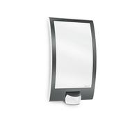 Steinel L 22 S Lámpara de pared para exteriores, en color antracita, con consumo máximo de 60 W, sensor de movimiento de 180°, alcance de 10 metros,embellecedor de acero inoxidable y portalámparas E27