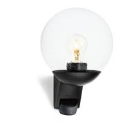 Steinel L 595 S Lámpara exterior con detector de movimiento, negro | aplique exterior con bola de cristal, casquillo E27, iluminación exterior para casa, terraza y zona de entrada